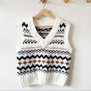 Zara Knit Fair Isle Jacquard Waistcoat Sweater Vest Top